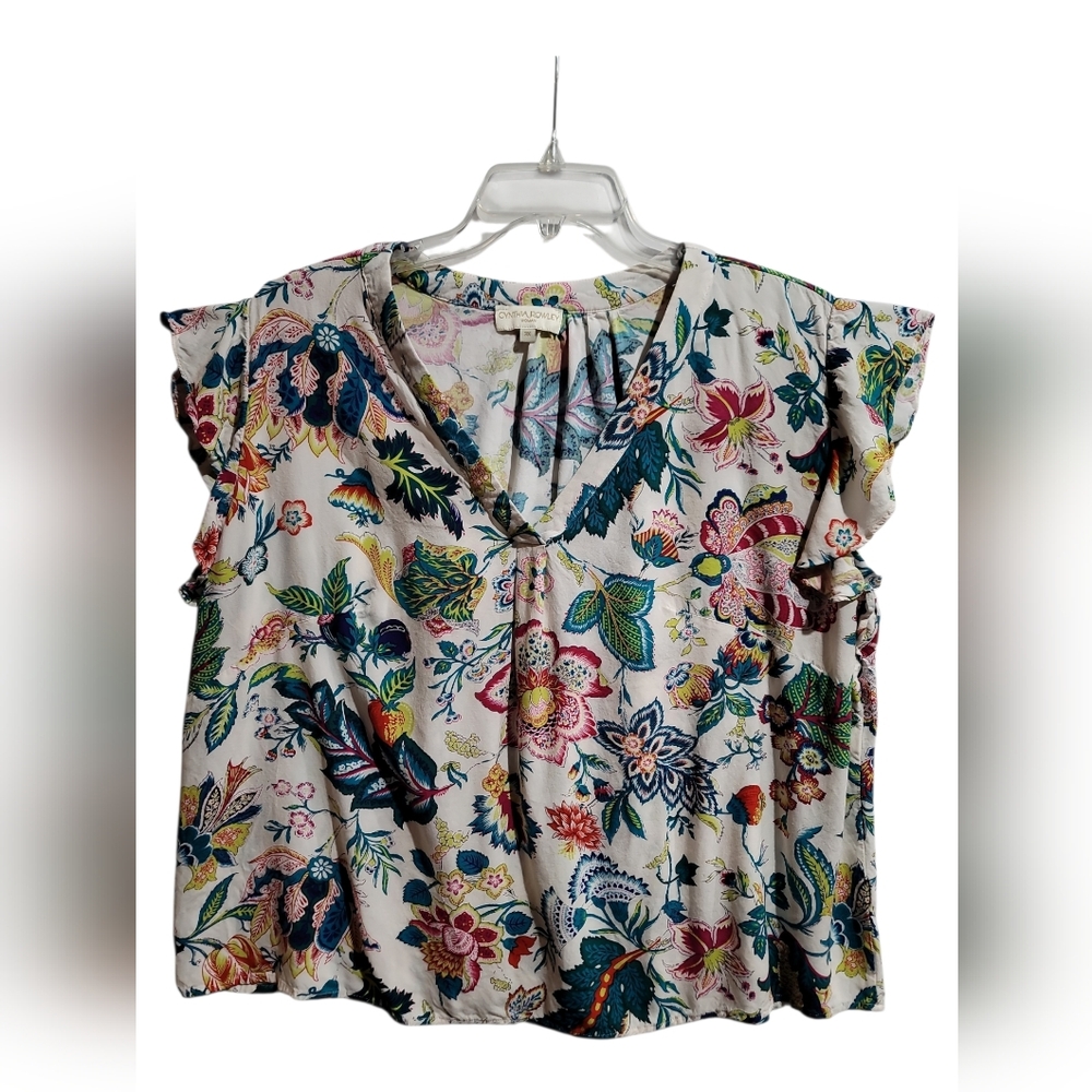 Cynthia Rowley Blouse 3X multi floral rayon summer cottagecore boho Y2K crop
